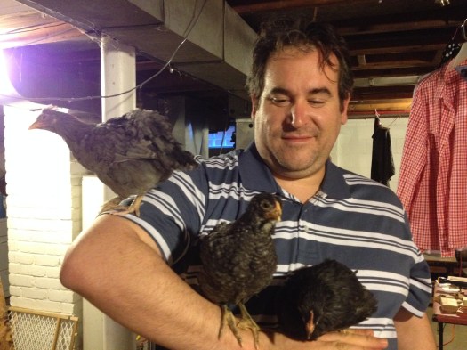 Matt has his hands full with (from left) Gigi, Nellie and Loretta.